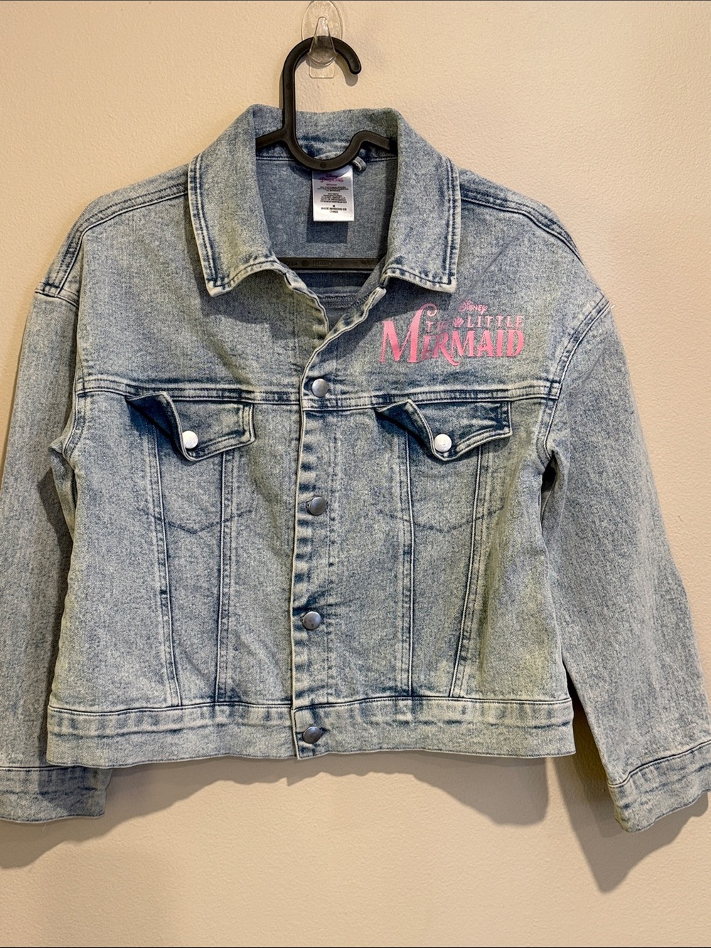 Disney Light Wash Denim Jacket with Pink 'The Little Mermaid' Logo